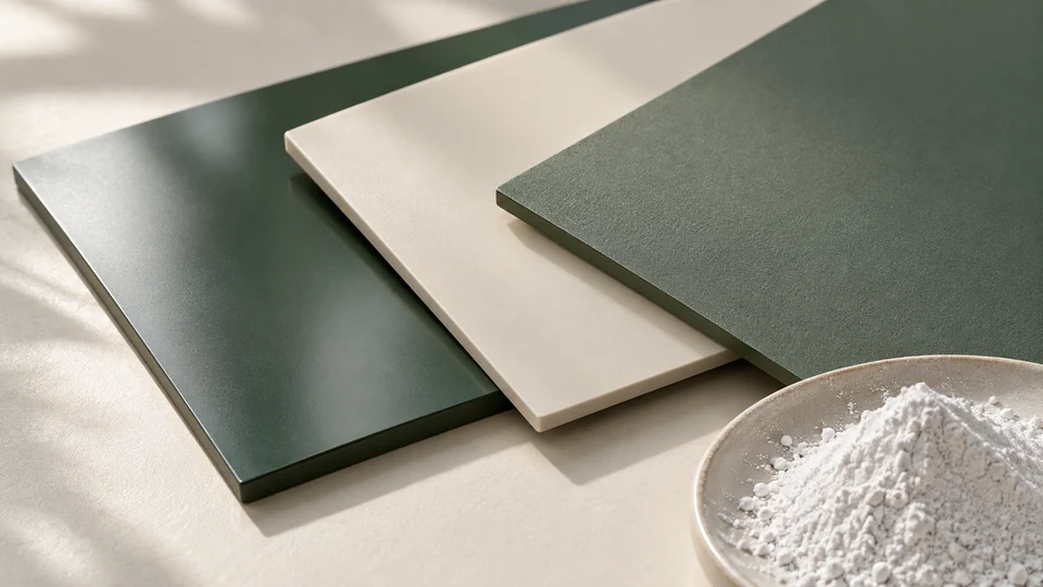 Coating sample panels with different surface finishes beside silica powder — conceptual illustration